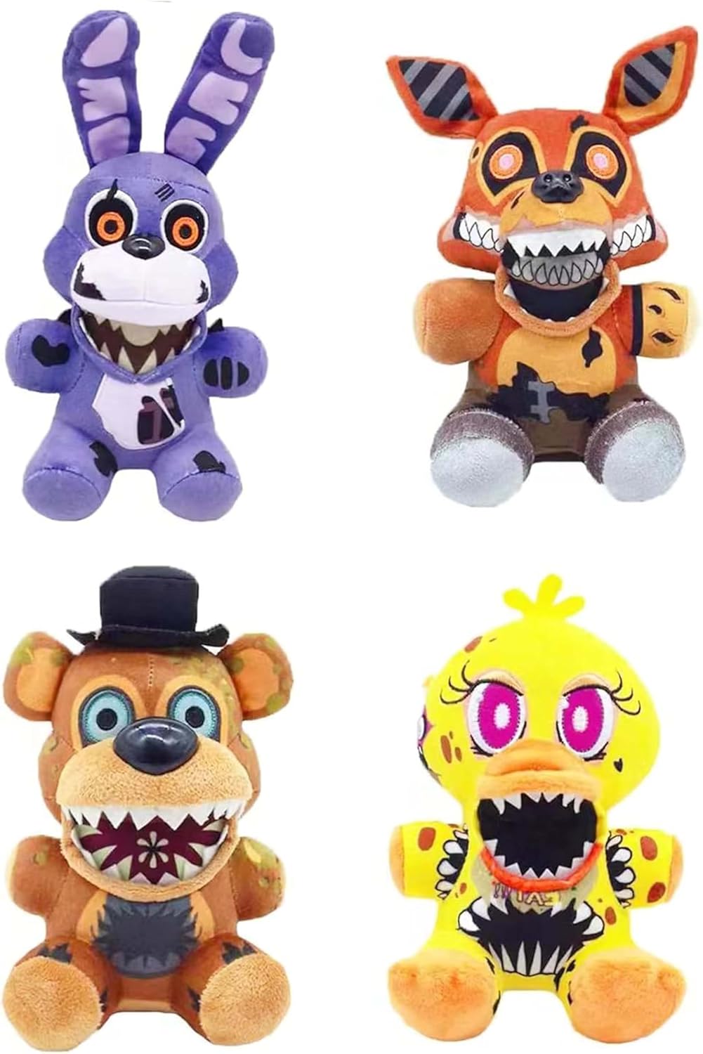 8 inch Five Nigh-Plush Nightmare Bonnie,Foxy, Freddy Fazbear Plush FNAF Plushies Set for Game Fans,Kids, Girls, Boys